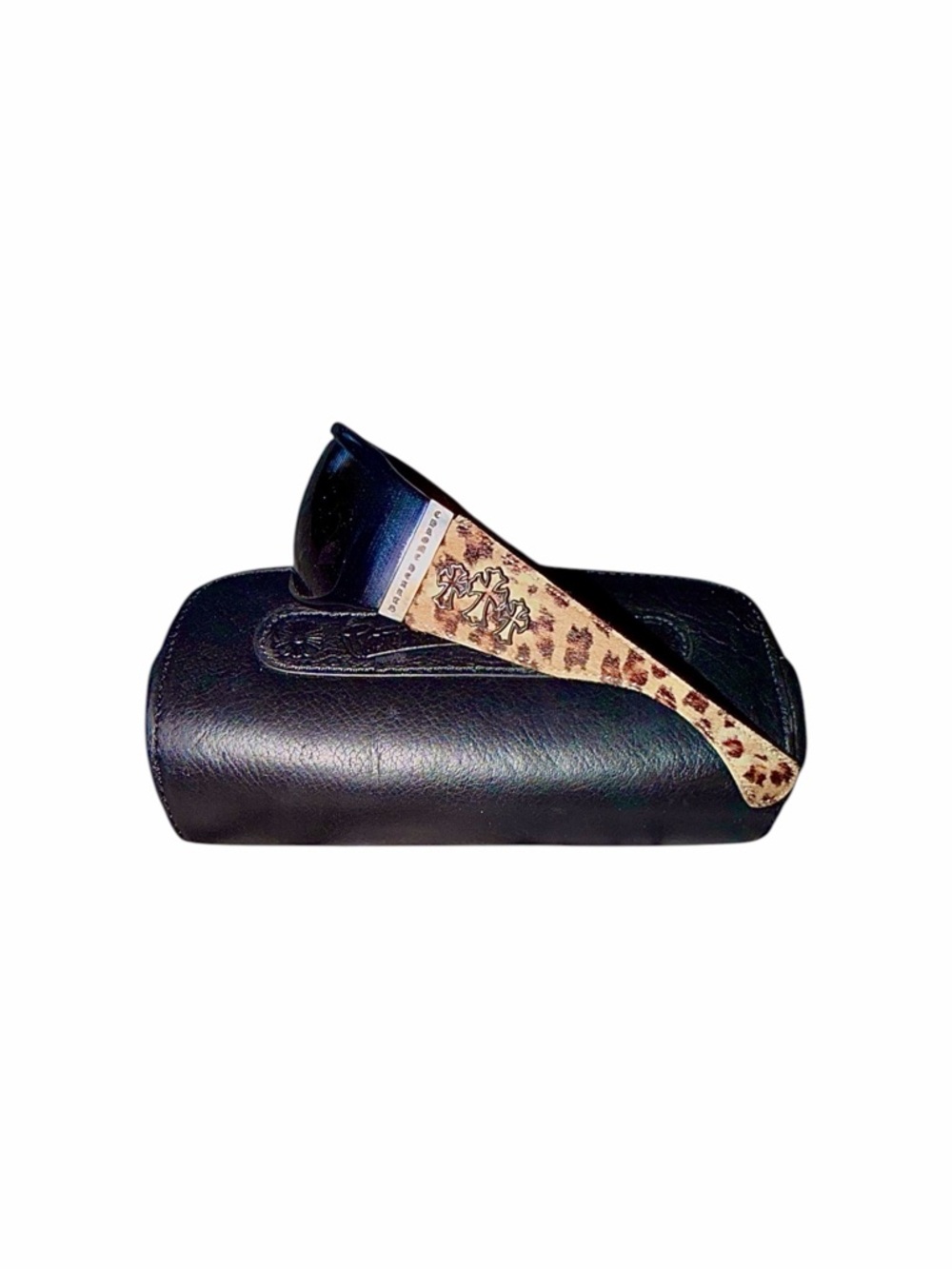Chrome Hearts Black Frame Sunglasses with Leopard Print Temples